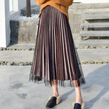 women pleated skirt office lady sweet female half skirt a-line mid-calf empire waist new autumn/winter casual