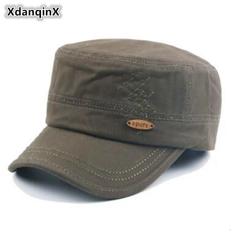 XdanqinX для взрослых мужские летние хлопковые Ретро военные шапки регулируемый размер плоский верх шляпа простая вышивка для отдыха язык шапки