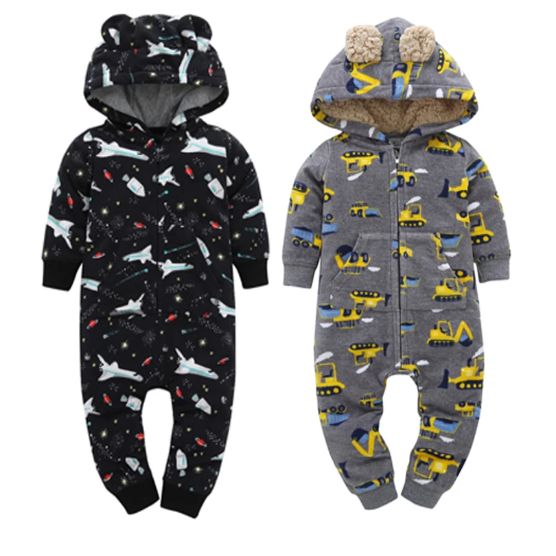 winter baby clothes new born boy long sleeve hooded romper toddler costume letter print onesie newborn jumpsuit Fleece overalls