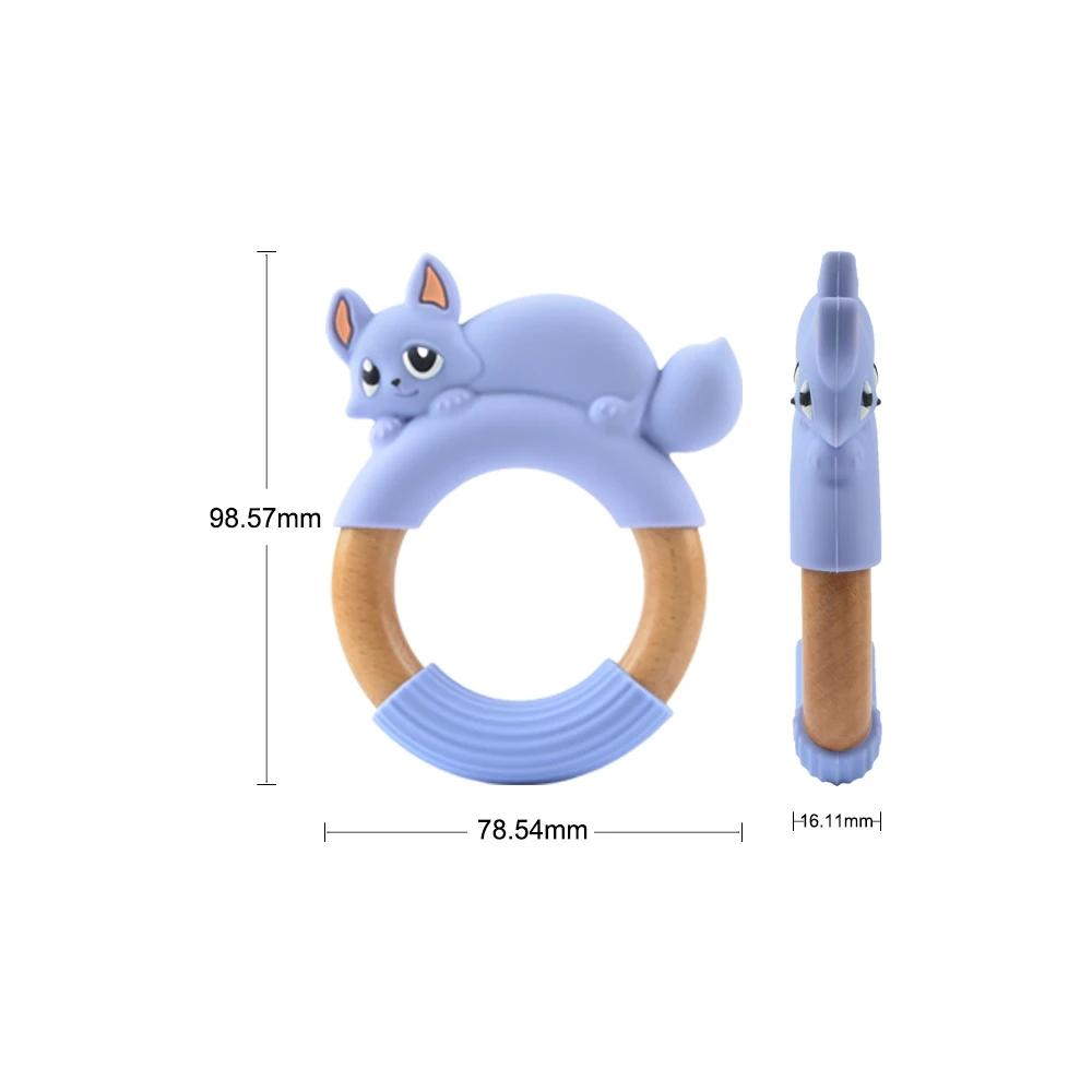 Silicone Fox Panda Teether Wooden Ring BPA Free Nursing Accessories Chewable Wooden Baby Teethers Natural Safe Necklace Bracelet