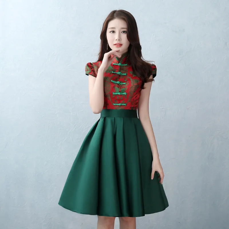 Bridesmaid Dress 2017 National Chinese Oriental Dresses Short Cheongsam Dress China Evening Dress Mini Qipao Style Chinois Femme