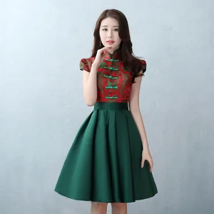 Bridesmaid Dress 2017 National Chinese Oriental Dresses Short Cheongsam Dress China Evening Dress Mini Qipao Style Chinois Femme