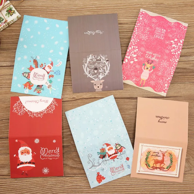 6 pcs/set Christmas snowman Santa Claus folding message card with envelope Christmas New Year blessing greeting card Gift cards