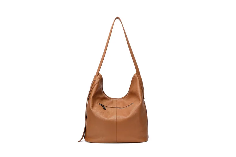 Для женщин сумки на плечо из мягкой натуральной кожи сумка-мешок женская Повседневное Tote роскошный классический коричневый длинный ремень