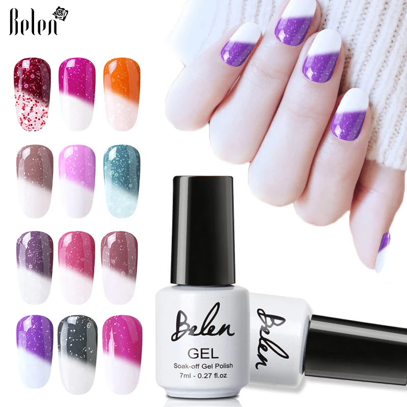 

Belen 7ml Soak Off LED UV Gel Snowy Thermal Temperature Change Color Gel Polish Chameleon Color Changing Gel Polish Nail Art