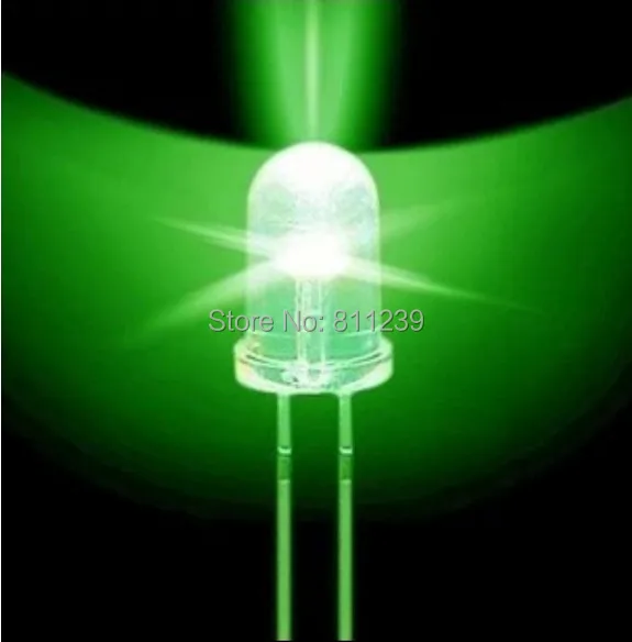 

1000pcs/lot Transparent Round 5mm super bright water clear Green Light LED bulbs emitting diode F5mm Free shipping