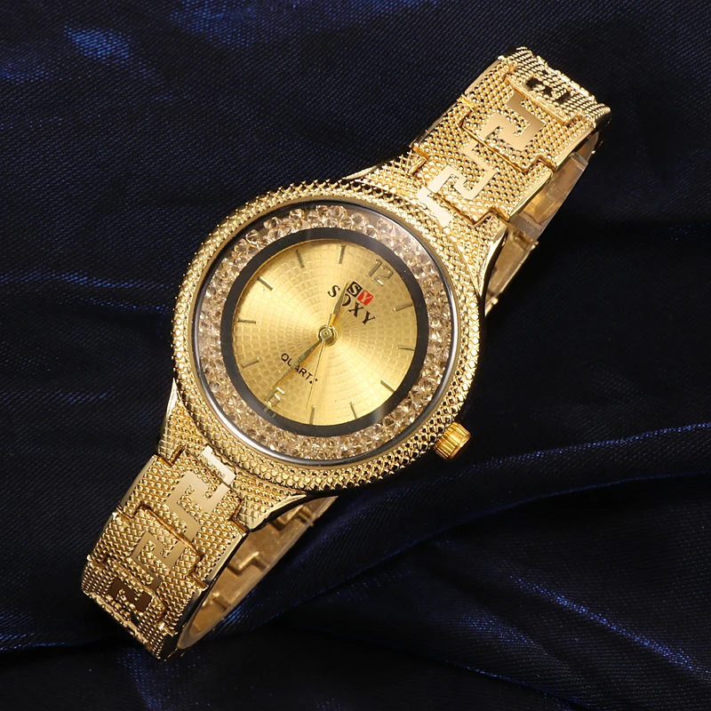 SOXY-Reloj de lujo con diamantes de imitación para Mujer, pulsera femenina de Oro a la moda