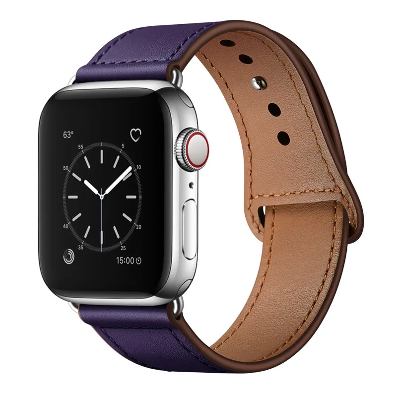 Purple Ремешок из натуральной кожи для Apple Watch 42 мм/38 мм 44 мм/40 мм спортивный браслет умный ремешок для часов iWatch серии 5 4 3 2 1 - Цвет ремешка: Purple