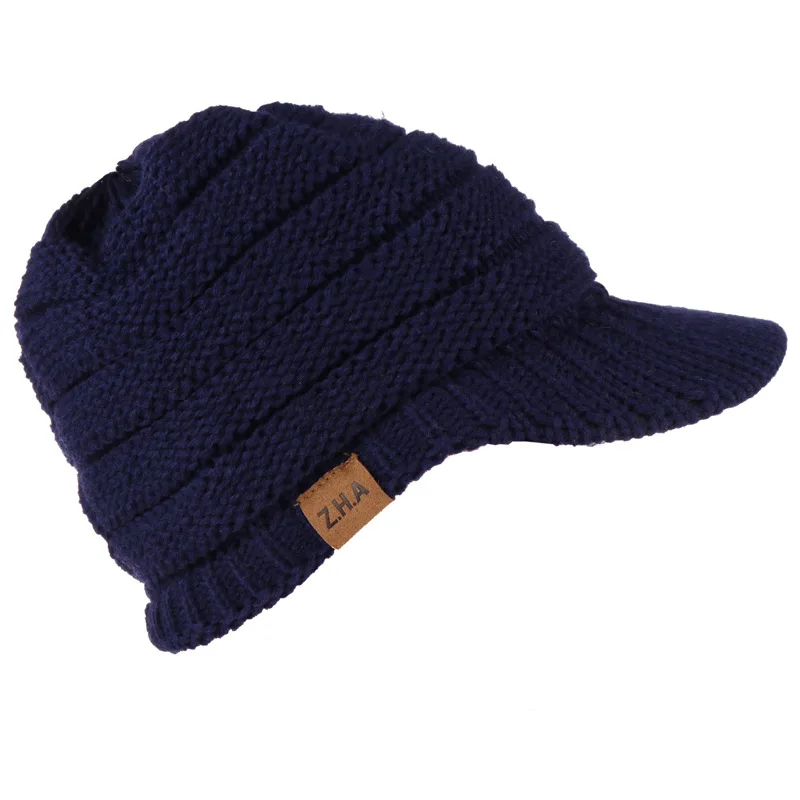 Новая Стильная однотонная шапка для взрослых женщин и мужчин вязаная крючком зимняя шапка вязаная теплая бейсбольная Кепка Козырек Кепки высокого качества Z39