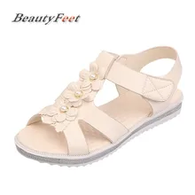 BeautyFeet/Новинка; женские босоножки в богемном стиле; женские босоножки на платформе с бусинами; пляжные сандалии на застежке-липучке с цветочным узором; женская повседневная обувь