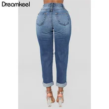 Полная длина отверстие выдалблированный отбеленный, разорванный Джинсы бойфренда для женщин джинсы женские джинсы мама сексуальные брюки для женщин Высокая талия Y