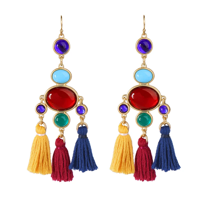 Bohemian National Wind Earrings Palace Earrings British Retro Style Exaggerated Pearl Tassel Drop Earrings Female Jewelry
