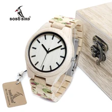 BOBO OISEAU WL26 Forte Pin Bois Montres Marque Designer Montre pour Hommes Femmes Nouveau UV Impression Fleur En Bois Bande Quartz montre