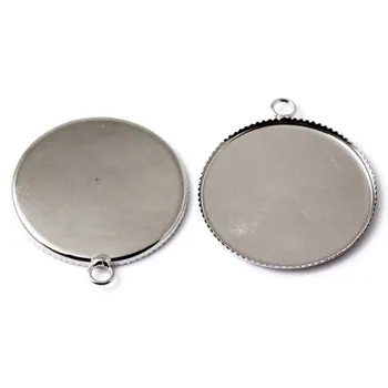 

Blank Round Bezel with Loop Metal Pendant Bases Resin Cameo Cabochons Settings Findings DIY Making Rhodium tone Plated