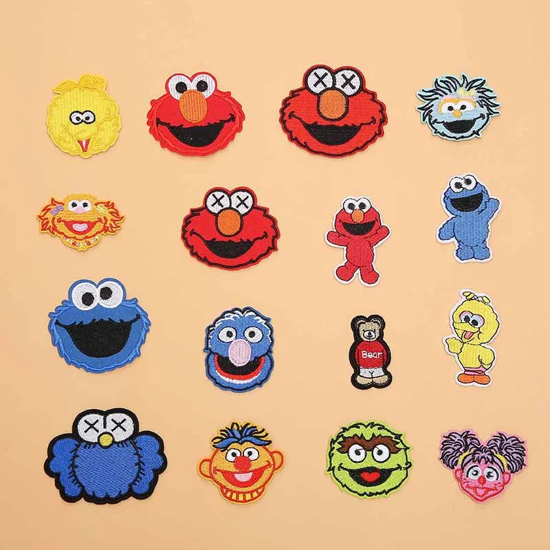 

Sesame Street Patches Embroidered Applique Iron On With Glue Anime Elmo Cookie Monster Fabric Badges
