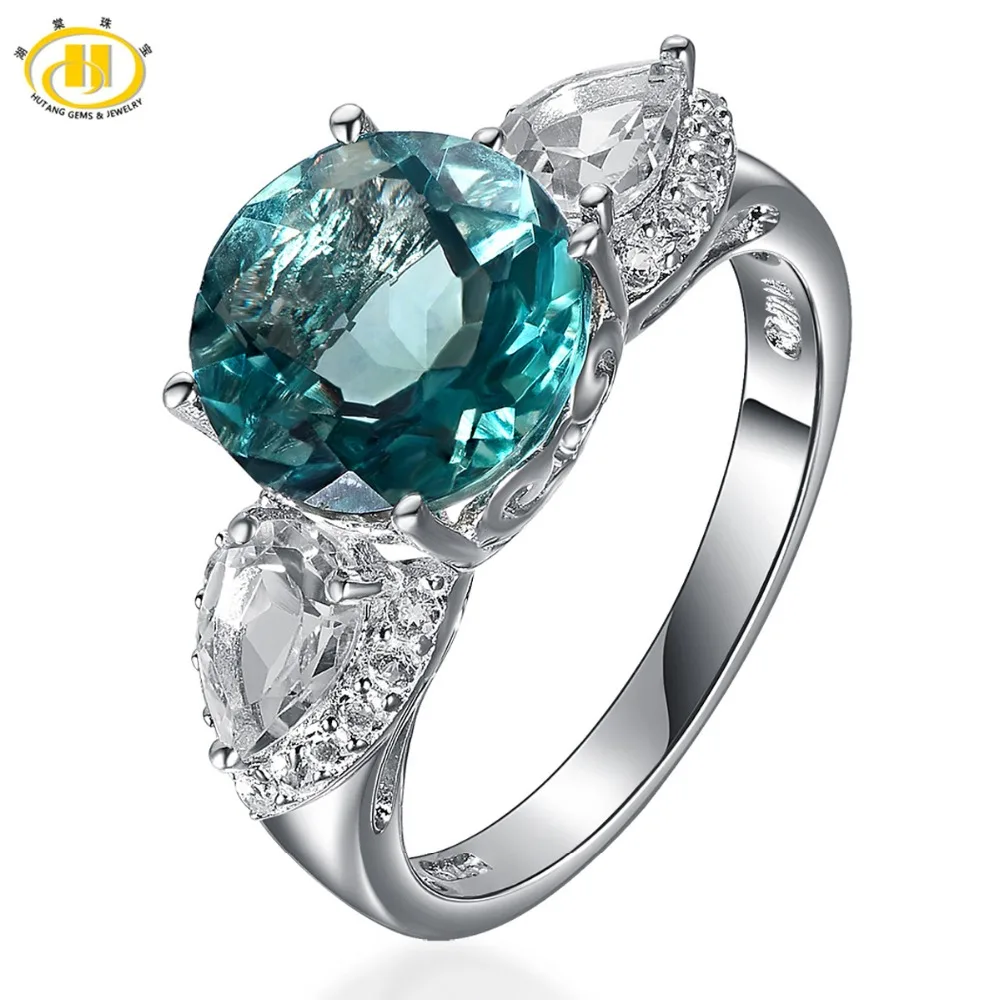 

Hutang 5.62ctw Natural Blue Fluorite & Topaz Ring Solid 925 Sterling Silver Gemstone Fine Jewelry Women's New Arrival 2017