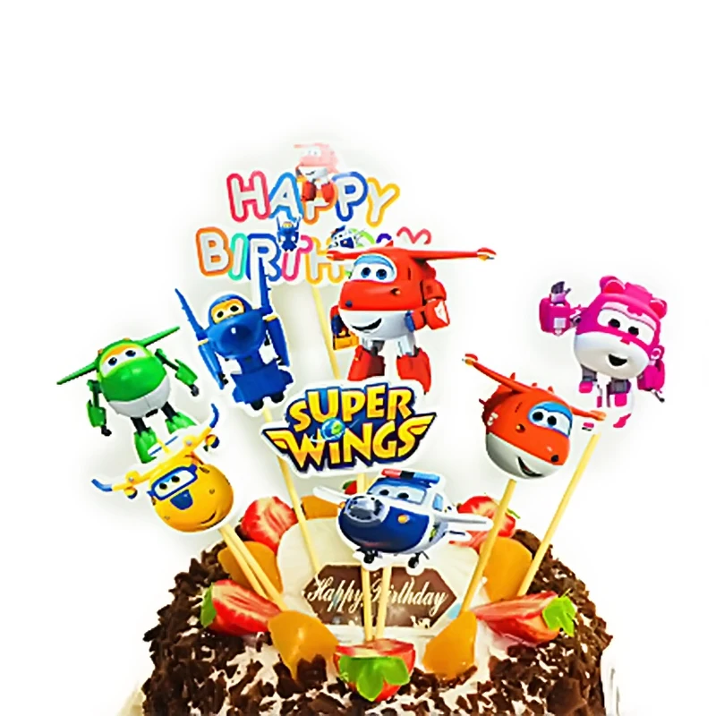 

9pcs/lot Wholesale super wings Theme Paper Cake Flag Party decorations Baby Happy Birthday wedding event party supplies for kids