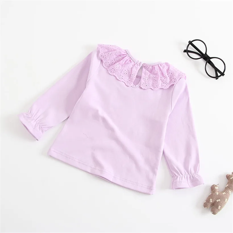 От 0 до 2 лет, хлопковая рубашка для малышей, воротник Питер Пэн, кружевная пышная футболка с длинными рукавами в стиле принцессы, dla dzieci/Vauvan t-paita/Baju bayi/baby t-bolur