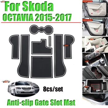 

8pcs/set FOR 2015 2016 2017 skoda OCTAVIA Gate Slot Pad Non-slip Cup Mats Anti Slip Door Groove Mat Sticker Car Accessories