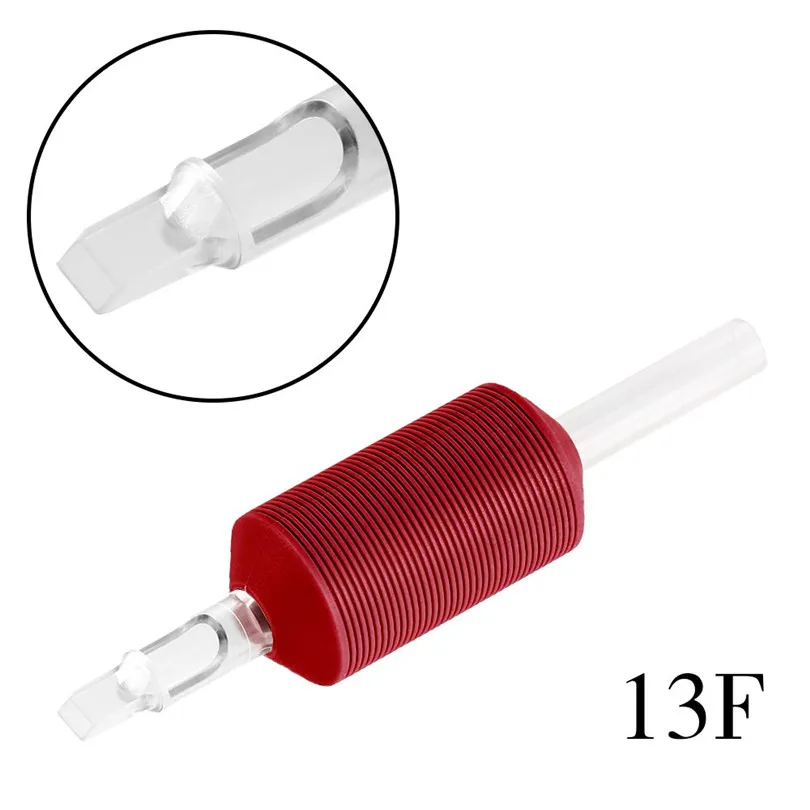 Pro 20Pcs/Box Sterilized Disposable Tattoo Tubes 1" 25mm Rubber Soft Red Grip With Clear Long Tips Round/Flat/Diamond Tips