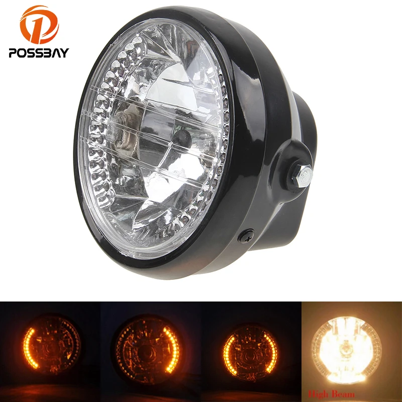 

POSSBAY Motorcycle Headlight Bracket Amber Blue Turn Signal Light Moto Luces For Harley Davidsion Honda Yamaha Suzuki Headlamp