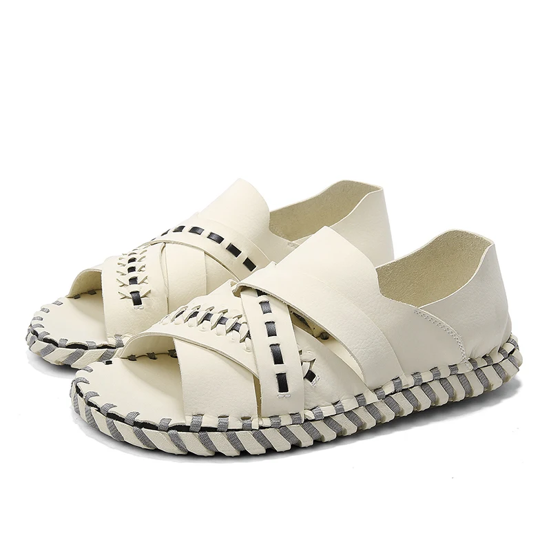 Light Weight Men Summer Casual Sandals Soft Peep toe Nonslip Beach Shoes White Color Ankle Wrap Sandals Boys