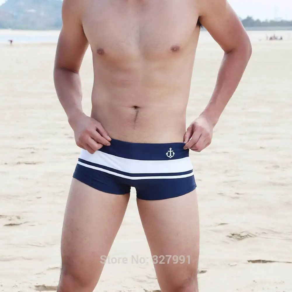 

2018 Men's Sexy Swimming Trunks Patchwork Men's Beach Boxer Mosaic Hot Stripe Swimwear Pocket Shorts Man Suit Swimsuit
