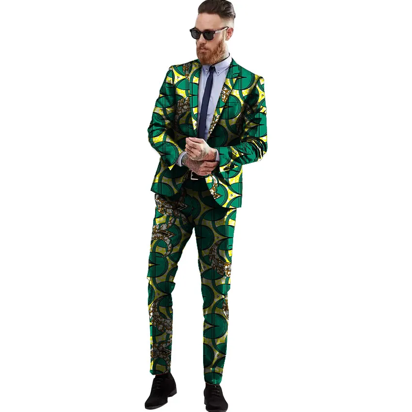 African fashion men's suits dashiki print blazer jackets and pants set customized ankara men's africa clothing customized