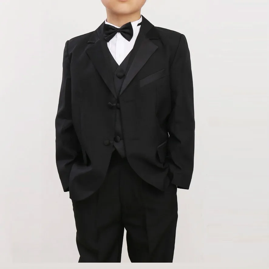Black Suit Set 5 Pieces Blazer Boys Suits For Weddings Kids Prom Suits