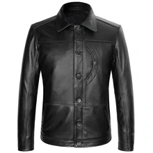 Мужские Байкерские Куртки из натуральной коровьей кожи, приталенное байкерское пальто из натуральной кожи, модное пальто с отворотом, с несколькими карманами, высокое качество