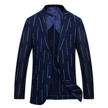 Блейзер Мужские Костюмы Куртка Осенние свадебные костюмы пальто Полосатый Плюс Размер синий костюм вечерние куртки мужские элегантные тонкие повседневные куртки