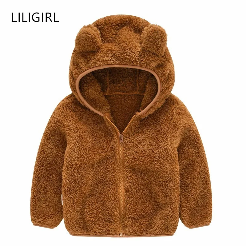 Детское шерстяное пальто LILIGIRL однотонная куртка с меховым капюшоном для