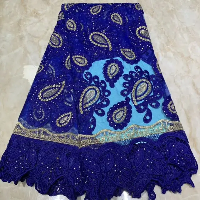 Белые нигерийские кружевные ткани для вечерние платья новейший дизайн хлопок африканские кружевные ткани французская швейцарская вуаль кружева 5 ярдов - Цвет: M0005BU