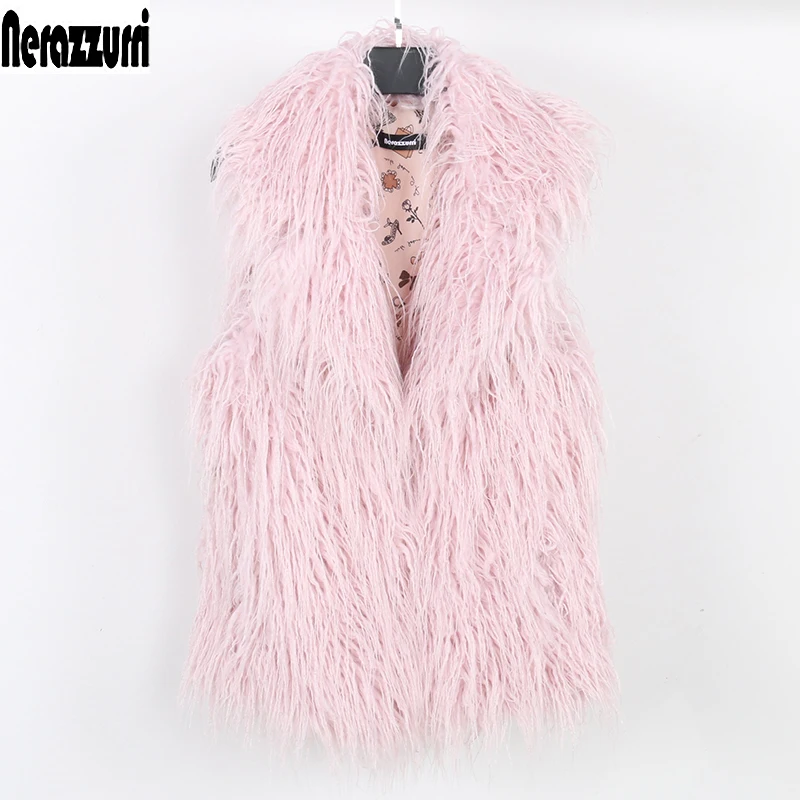 

Nerazzurri Spring Autumn Short Pink Shaggy Soft Stylish Hairy Warm Faux Fur Vest Women Fluffy Sleeveless Jacket 4xl 5xl 6xl 7xl