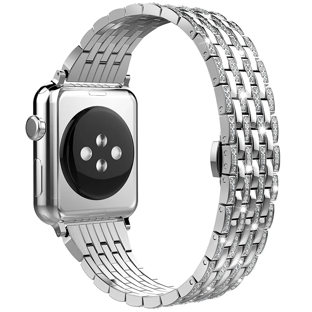 Кристалл Rhinestone ремешок с бриллиантами для iWatch 4 3 2 Apple Watch полосы 42 мм 38 40 44 нержавеющая сталь браслет ремешок