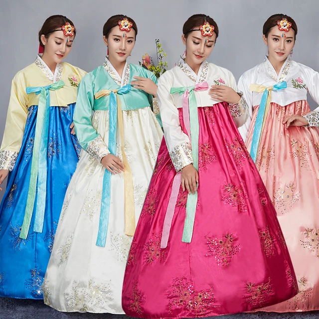 4 Color Fashion Korean Traditional Dress Embroider Women Hanbok Korean ...