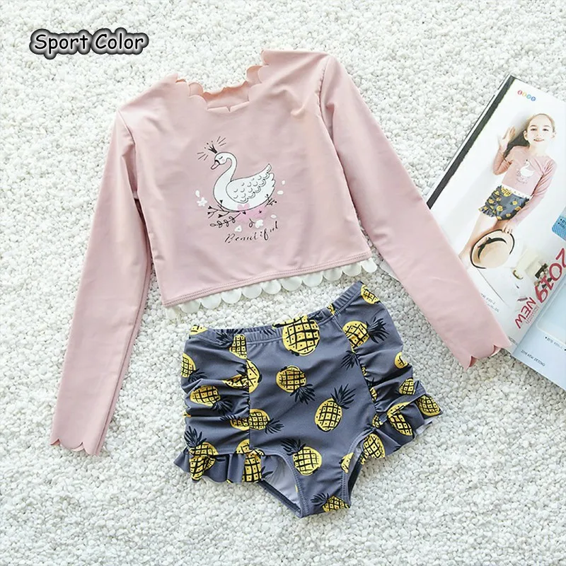 

New Hot Cartoons Kids Swimsuit Quality Girl Baby Princess Swimwear Two-pieces Bath Suit Infant Swan Children Beachwear 2-6Y