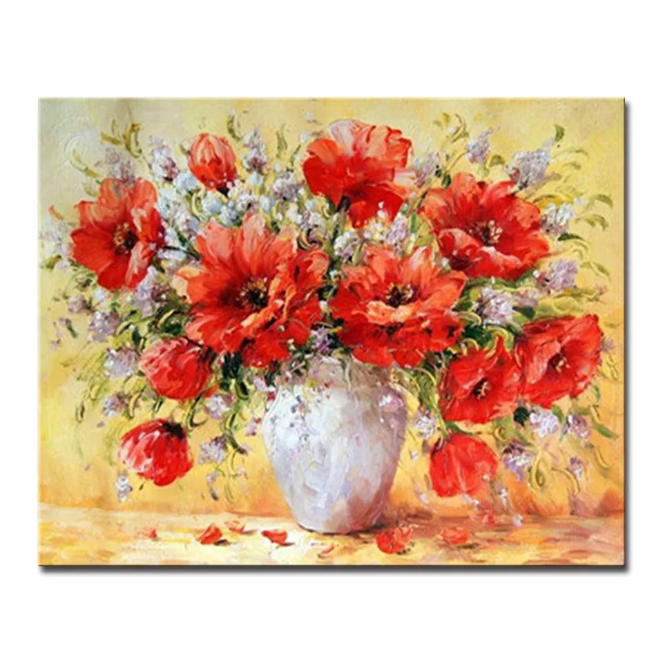 

DIY By Numbers Kits Coloring Framework Drawing Red Flower Photo Wall Picture Modular Unque Art Canvas Painting For Children Gift