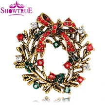 Merry Christmas Wreath Brooches Safety Pin Breastpin Accessory Fashion Jewelry Full Rhinestones Brooch New Year Women Men Gift