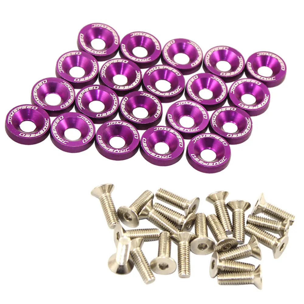 Keenso 20 Pcs Aluminum Bumper Fender Washer Bumper Washer Bolt Engine Bay Dress Up Kit Red