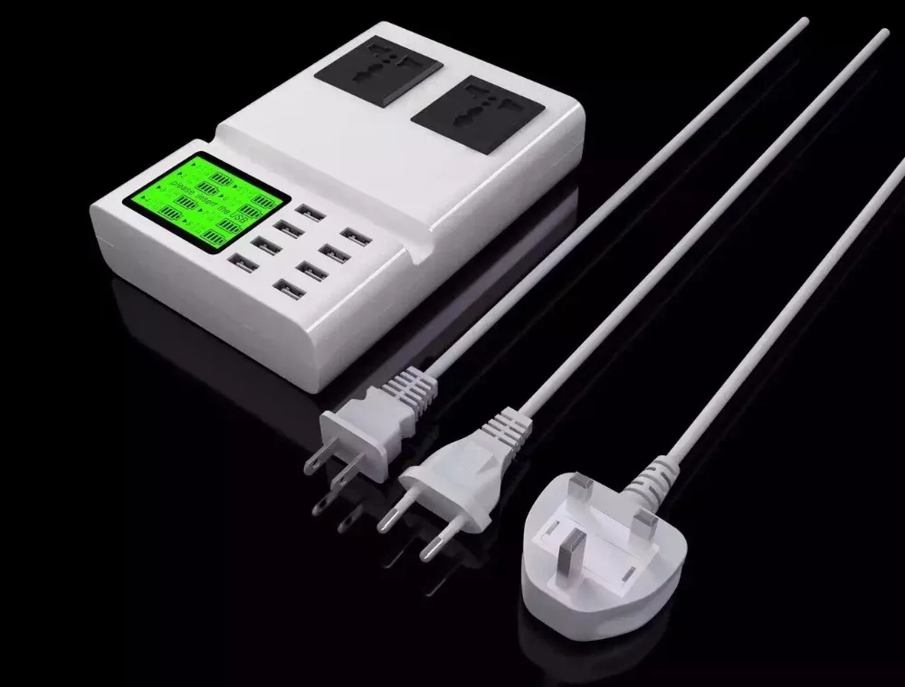 

Newly arrived USB Charger Power Travel Adapter Strip Switch LED Display Screen with 8 USB Socket Ports For US UK EU Plug Sockets