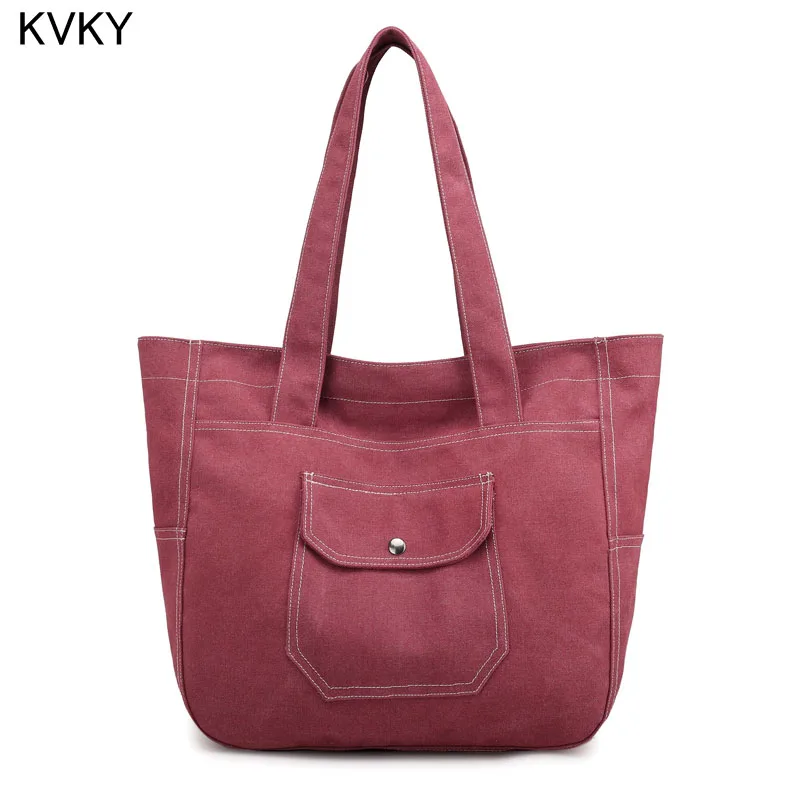 

KVKY Brand Women's Handbags 2019 Fashion Canvas Big Women Bags High Quality Hobo Top-Handle Bags Ladies Tote Shoulder Beach Bag