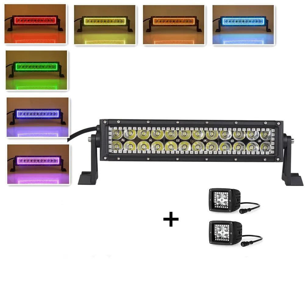 

Nicoko 72w 12"Straight offroad Led light bar with RGB Halo+2 pcs Led work light with RGB Halo for offroad Truck Driving HeadLamp