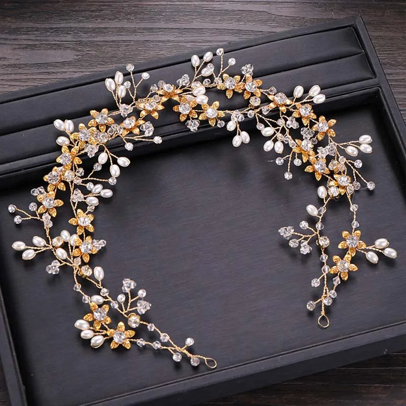 FORSEVEN, золотой искусственный жемчуг, свадебный цветок с кристаллами, головной убор, тиара de Noiva, украшения для волос, женские свадебные аксессуары, JL