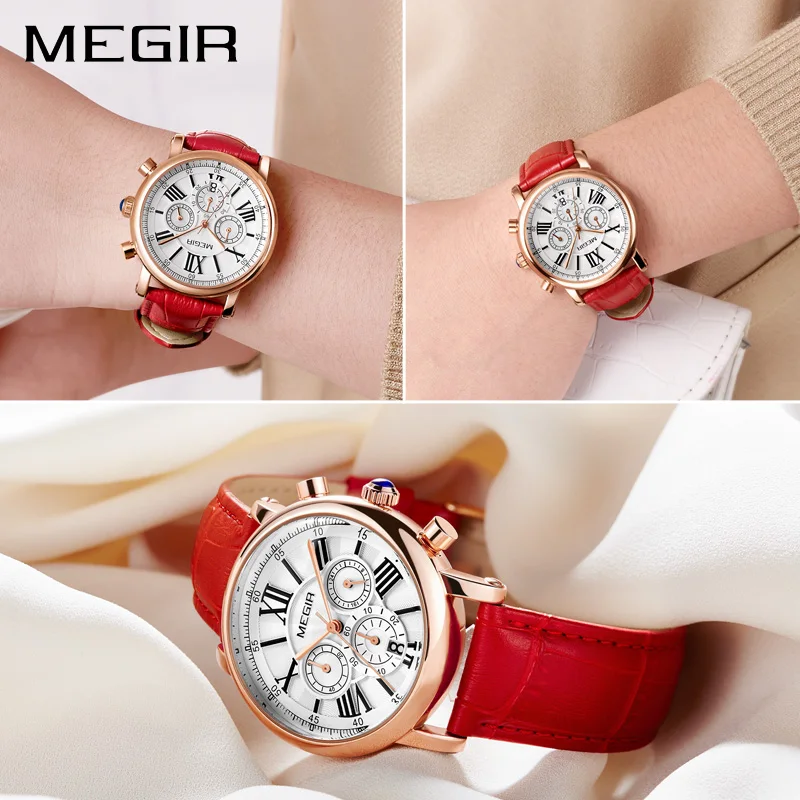 Koop Luxe Merk MEGIR Chronograaf Sport Horloges Vrouwen Armband Relogio Feminino Dames Liefhebbers Quartz Horloge Klok Vrouwen 2058