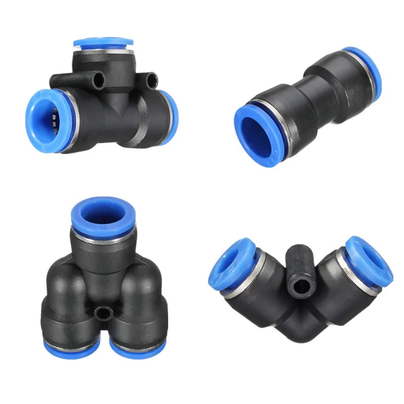 

New Arrival T/Y/L/Straight Type Pneumatic Push In Fittings For Air/Water Hose and Tube Connector 4mm 6mm 8mm 10mm 12mm 14mm 16mm