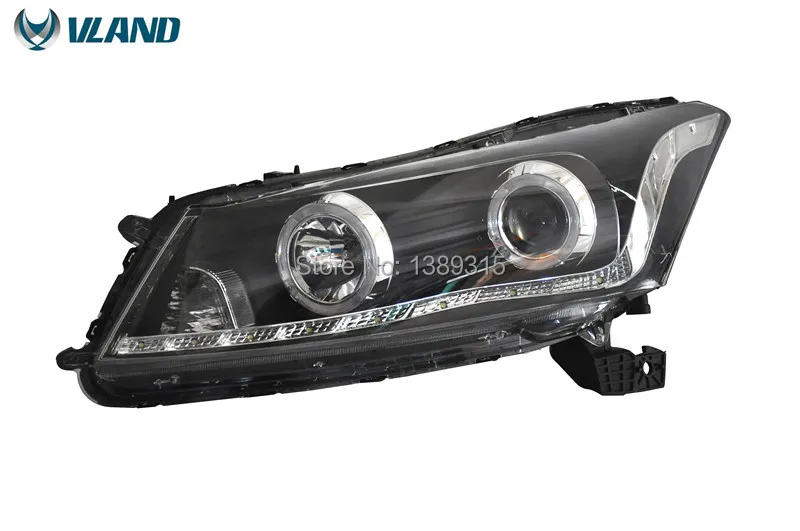 free shipping vland factory  For Honda Accord 2008- 2011 Black Left driver Side Halo LED Projector L+R Set Headlights Lamp