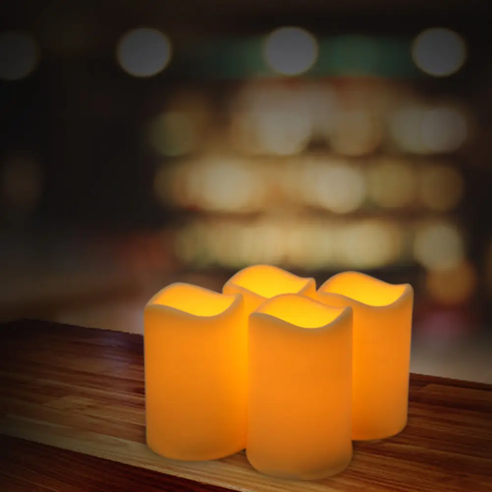 4x Flickering Flameless Resin Pillar LED Candle Lights w/Timer for Wedding Party |