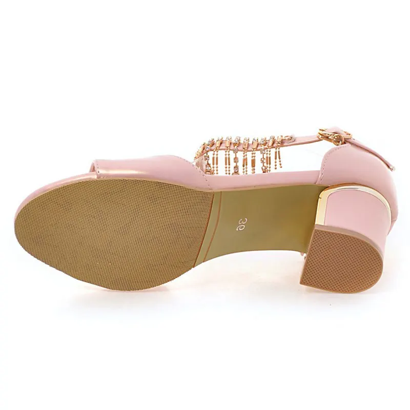 Fanyuan/ г.; оригинальные брендовые летние женские высокие туфли-лодочки; женские босоножки с ремешком на лодыжке; свадебные туфли с бусинами розового и синего цвета для девочек