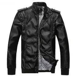 Мода Slim Fit Куртка кожаная Для мужчин высокое качество Стенд воротник Jaqueta De Couro Motoqueiro